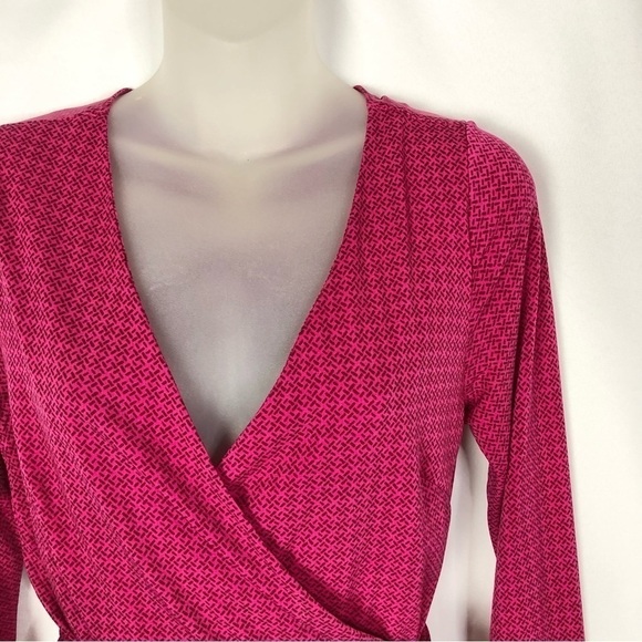 Forever 21 Hot Pink Notch Printed Long Sleeve Wrap Dress S - Picture 3 of 4